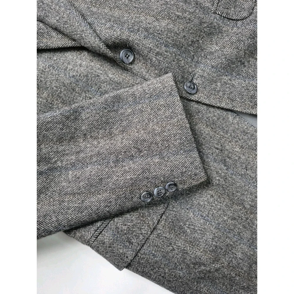 Croft & Barrow Vintage 44R Gray Wool Herringbone Blazer Mens 2 Button Sport Coat